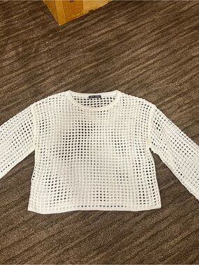 SHEIN Cream Open-Knit Mesh Pullover